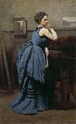 Jean-Baptiste Corot Blue skirt woman oil on canvas